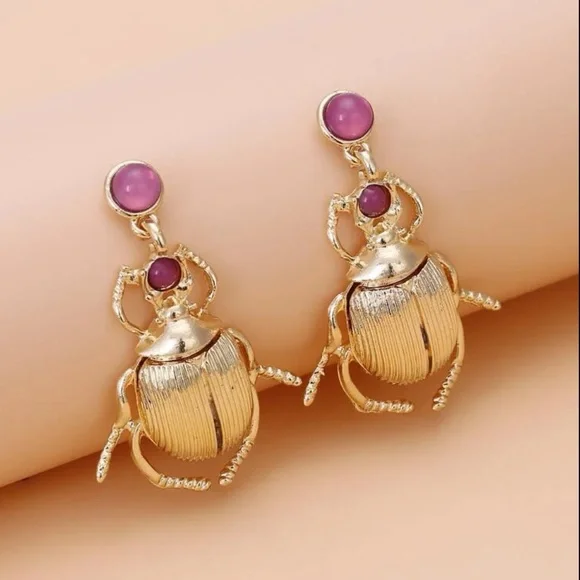 Gemstone Beetle Earrings - Picture 2 of 6